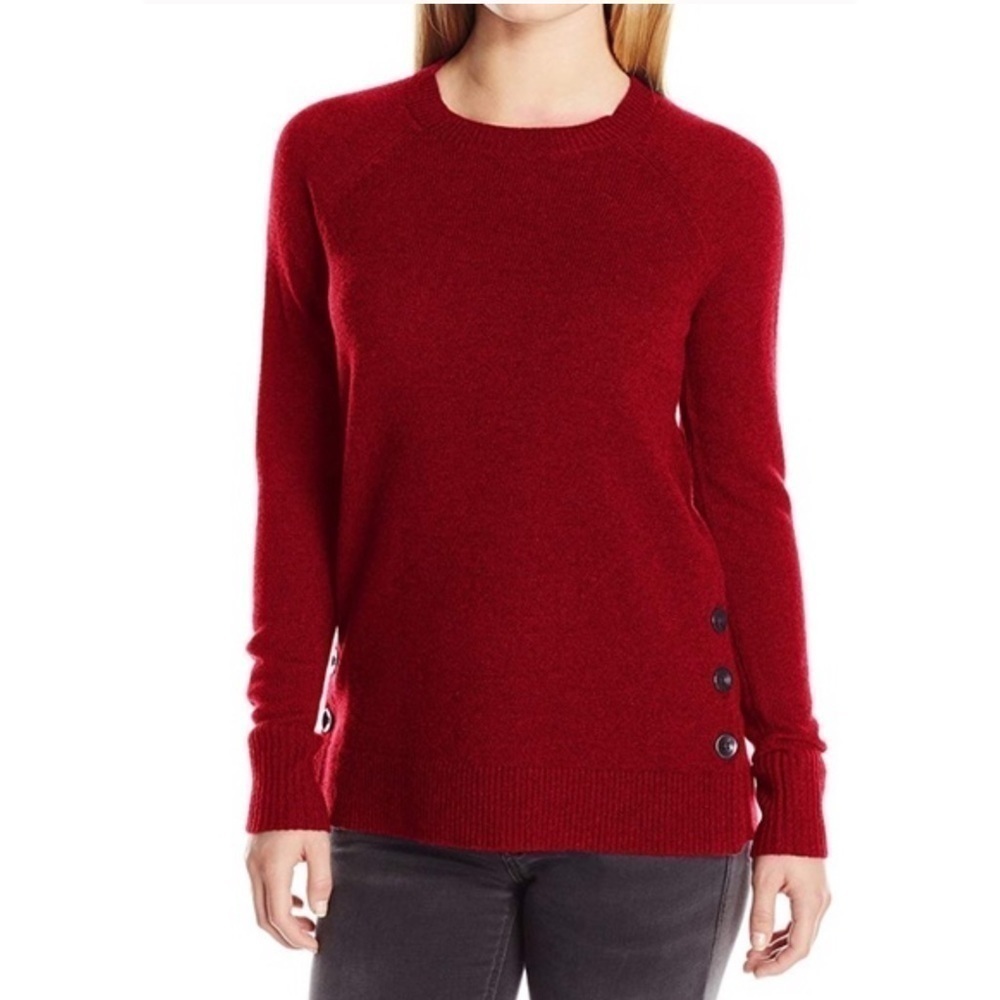 PENDLETON PARK CITY PULLOVER LAMBSWOOL CHERRY RED ROCK TWEED BUTTON HIP SWEATER